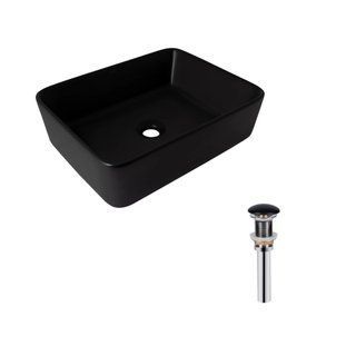 Комплект Qtap Tern: Раковина накладная прямоугольная 480х370х135 мм Matt Black + Донный клапан PU03