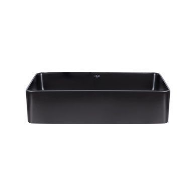 Комплект Qtap Tern: Раковина накладная прямоугольная 500х350х145 мм Matt Black + Донный клапан PU03