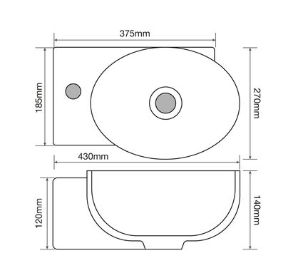 Раковина підвісна Mixxus Premium DIVERSE-1201-R 400х215х140mm з отвором під змішувач та переливом (MP6506)
