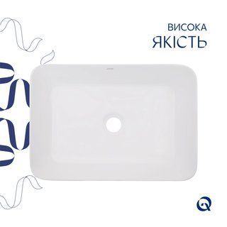 Комплект Qtap Virgo: Раковина накладная прямоугольная 490х350х110 мм White + Донный клапан PU02