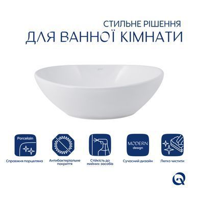 Комплект Qtap Dove: Раковина накладная овальная 415x340x140 мм White + Донный клапан PU02