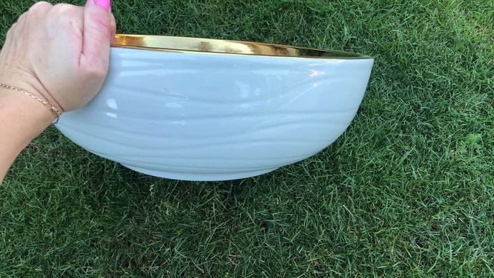 Раковина чаша накладная белая с золотым оттенком круглая Ametist 101