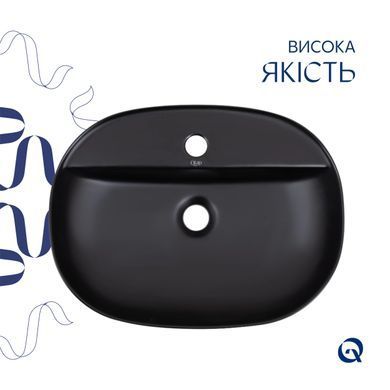 Комплект Qtap Scorpio: Раковина накладная овальная 500x380x120 мм Matt Black + Донный клапан PU03