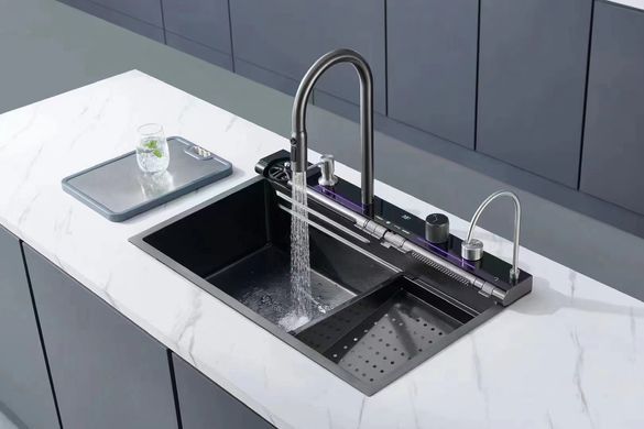 Мийка багатофункціональна Mixxus MH7546-SET-07 DECOR NANO-BLACK з вбудованим змішувачем (MX9578)
