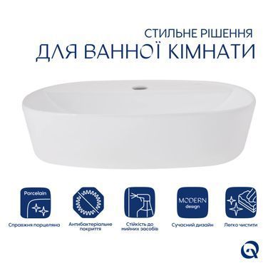 Комплект Qtap Scorpio: Раковина накладная овальная 500x380x120 мм White + Донный клапан PU02