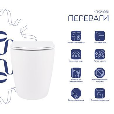Унитаз подвесной Qtap Robin Ultra Quiet безободковый с сиденьем Soft-close 520x365x365 мм WHITE