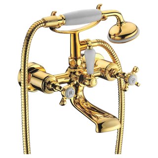 Золотой смеситель для ванны двухвентильный