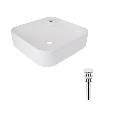 Комплект Qtap Stork: Раковина накладная квадратная 430x430x125 мм White + Донный клапан PU02