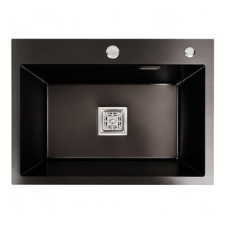 Кухонне миття Platinum Handmade PVD 580х430х220 чорна (товщина 3,0/1,0 мм квадратний сіфон)