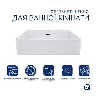 Комплект Qtap Nando LT: Раковина подвесная прямоугольная 500х420х130 мм White + Донный клапан PU02O