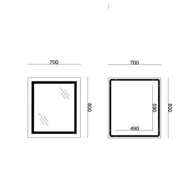 Дзеркало Lidz Kubis 700х800 з LED-підсвічуванням Touch, з антизапотіванням, з диммером, рег. яскравості Reverse LD78LF9048070