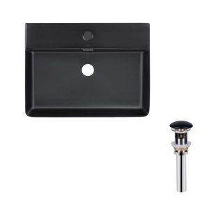 Комплект Qtap Nando LT: Раковина подвесная прямоугольная 600х420х120 мм Matt Black + Донный клапан PU03O