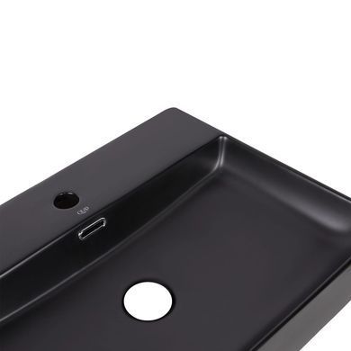 Комплект Qtap Nando LT: Раковина подвесная прямоугольная 600х420х120 мм Matt Black + Донный клапан PU03O