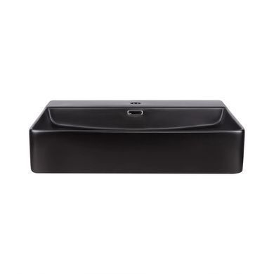Комплект Qtap Nando LT: Раковина подвесная прямоугольная 600х420х120 мм Matt Black + Донный клапан PU03O