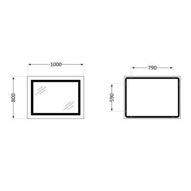Дзеркало Lidz Kubis 1000х800 з LED-підсвічуванням Touch, з антизапотіванням, з диммером, рег. яскравості LD78LF61410080