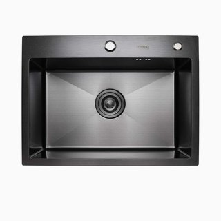 Кухонна мийка Platinum Handmade PVD 580х430х220 чорна (товщина 3,0/1,5 мм корзина та дозатор в комплекті)
