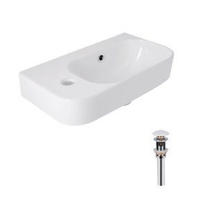 Комплект Qtap Tern: Раковина подвесная прямоугольная левая 450х250х158 мм White + Донный клапан PU02O