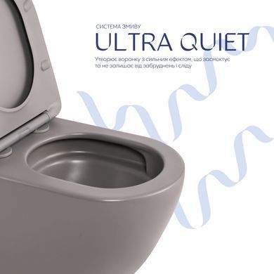 Унитаз подвесной Robin Ultra Quiet 490&times;365&times;325&nbsp;мм, Stone Grey, с сиденьем Slim Duroplast / Soft-close / Quick Release QT13332381АSSG Qtap