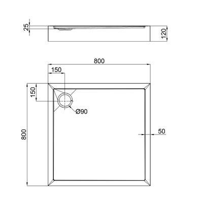 Душовий піддон Qtap Tern 308812C 80x80x12 см + сифон