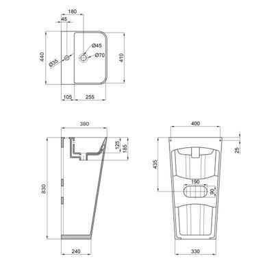 Раковина напольная моноблок Qtap Tern 440х380х830mm White QT1711G302WN