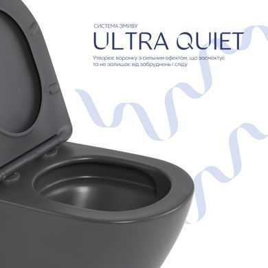Унитаз подвесной Robin Ultra Quiet 490&times;365&times;325&nbsp;мм, Anthracite, с сиденьем Slim Duroplast / Soft-close / Quick Release QT13332381АSAN Qtap