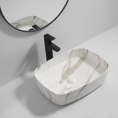 Раковина накладна Mixxus Premium BEVEL-0102 MARBLE 495х370х135mm (MP6519)