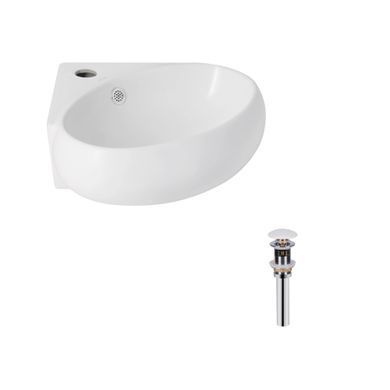 Комплект Qtap Leo N: Раковина подвесная угловая овальная 380x360x130 мм WHITE + Донный клапан PU02O