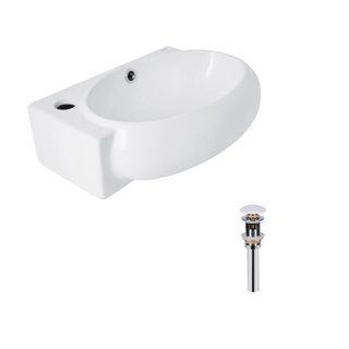Комплект Qtap Leo: Раковина подвесная овальная левая 430x285x160 мм White + Донный клапан PU02O