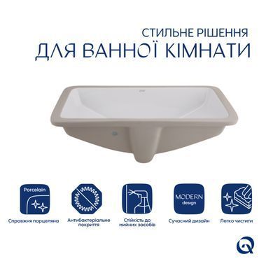 Комплект Qtap Stork: Раковина врезная прямоугольная 535x365x190 мм White + Донный клапан PU02O