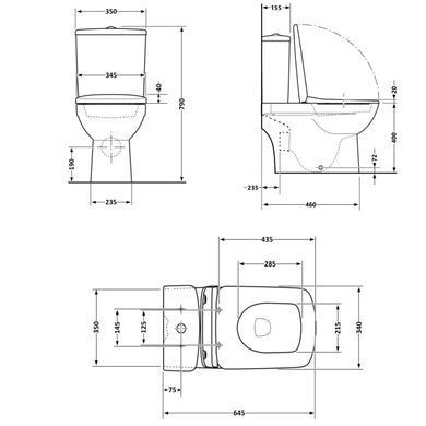 Унитаз-компакт Qtap Presto Quadro безободковый с сиденьем Soft-close QT24221215AW