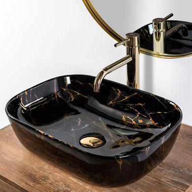 Накладной умывальник Rea Belinda 33,5x46,5 black marble shiny