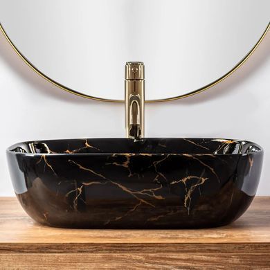 Накладной умывальник Rea Belinda 33,5x46,5 black marble shiny