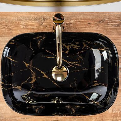 Накладной умывальник Rea Belinda 33,5x46,5 black marble shiny
