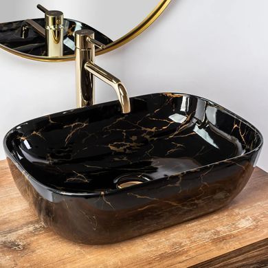 Накладной умывальник Rea Belinda 33,5x46,5 black marble shiny