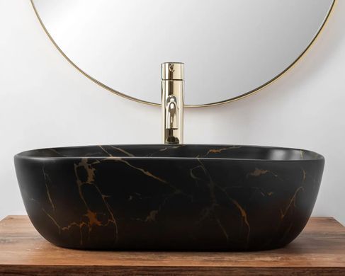 Накладной умывальник Rea Belinda 33,5x46,5 black marble shiny