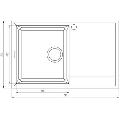 Гранитная мойка Globus Lux KOMO черный металiк 790х500мм-А0001