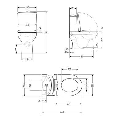 Унитаз-компакт Qtap Presto безободковый с сиденьем Soft-close QT24221217AW