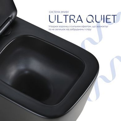 Унитаз подвесной Qtap Crow Ultra Quiet 485&times;340&times;290 мм, Matt Black, с сиденьем Slim Duroplast/ Soft-close/ Quick Release QT05335171MB