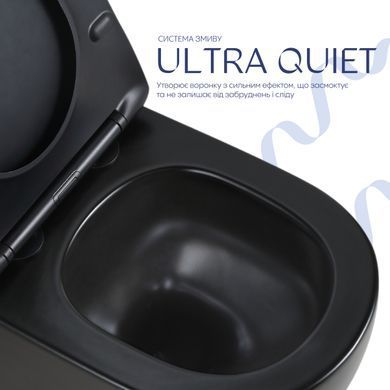 Унитаз подвесной Qtap Jay Ultra Quiet 485х360х320 мм, Matt Black, сиденьем Slim Duroplast/ Soft-close/ Quick Relase QT07335177MB
