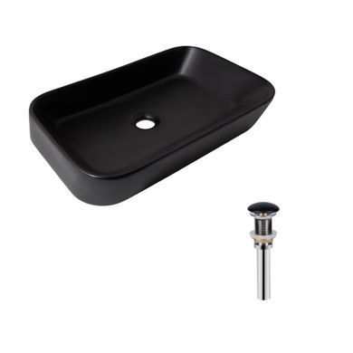 Комплект Qtap Scorpio: Раковина накладная прямоугольная 550х390х120 мм Matt Black + Донный клапан PU03